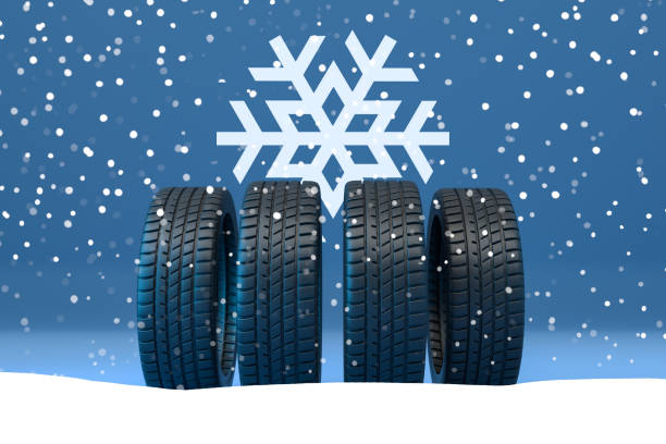 istock four all seasons tires with rims placed on a blue background 1355133077