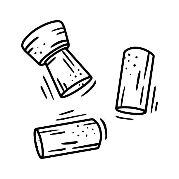 스케치 스타일의 와인 스토퍼 선형 벡터 아이콘 - cork stock illustrations