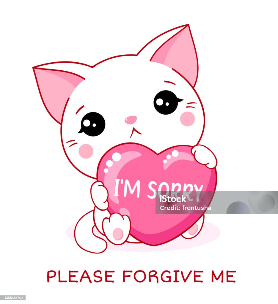 Apologize Card Sad Little Kitten With Pink Heart Inscription Im ...