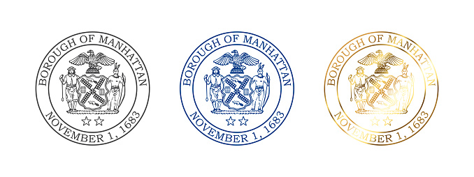 Seal of manhattan. Badges of Manhattan New York County. Boroughs of New York City. Vector illustration