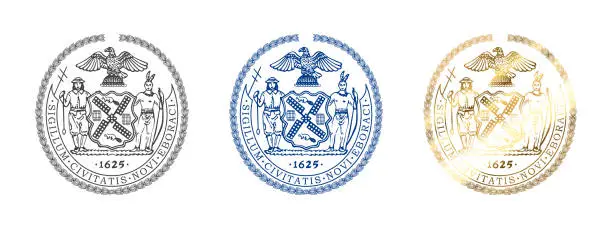 Vector illustration of Seal of New York. Badges of New York County. Boroughs of New York City. Vector illustration