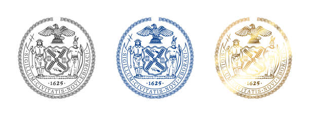 seal of new york. badges of new york county. boroughs of new york city. vector illustration - new york city 幅插畫檔、美工圖案、卡通及圖標
