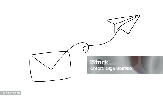 istock One continuous line drawing of flying Paper plane and mail. Sending Email message and newsletter in simple linear style. Concept of business metaphor and creative idea. Vector illustration 1355143775