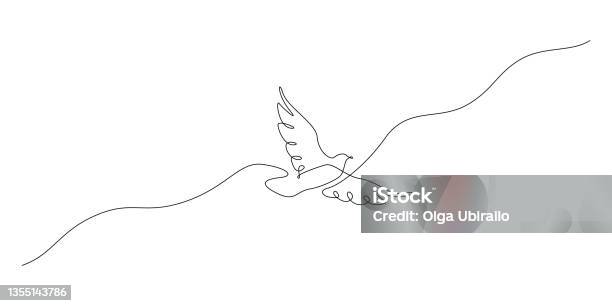 Jeden Ciągły Rysunek Linii Lecącego Gołębia Ptasi Symbol Pokoju I Wolności W Prostym Liniowym Stylu Koncepcja Maskotki Dla Ikony Narodowego Ruchu Robotniczego Izolowana Na Białym Ilustracja Wektorowa Doodle - Stockowe grafiki wektorowe i więcej obrazów Lineart
