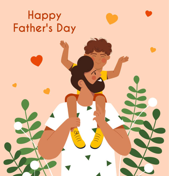 szczęśliwego dnia ojca - fathers day greeting card father child stock illustrations