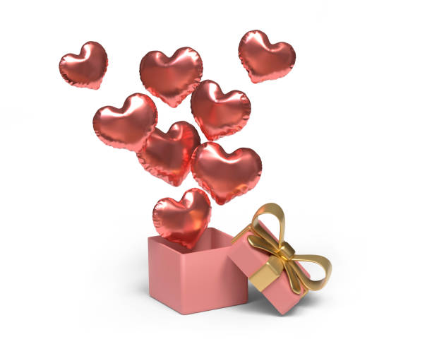 istock Opened gift box with heart shape balloons. Clipping path. 1355146652