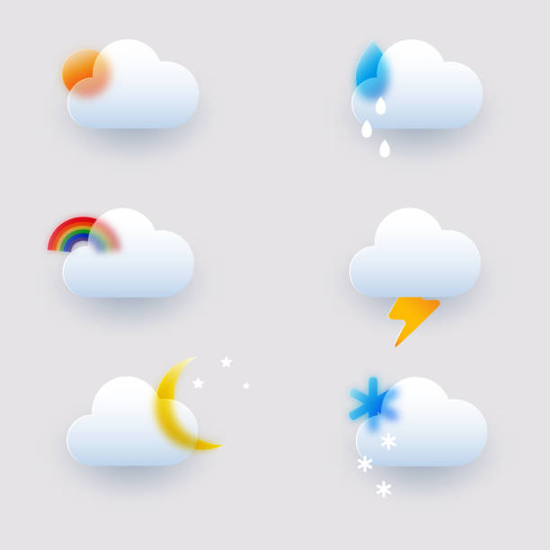 istock Vector weather forecast icons in glass morphism style with transparent effect. 1355147783