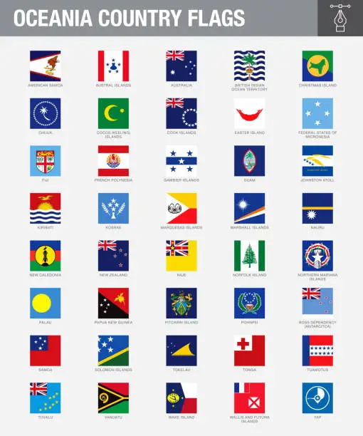 Vector illustration of Oceania Square Flag Buttons