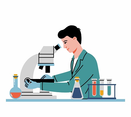 Man scientist in laboratory vector illustration