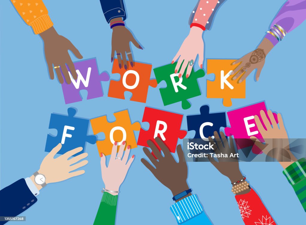 Workforce Puzzles Diverse Hands Together Puzzles Workforce Stock Illustration - Download ...