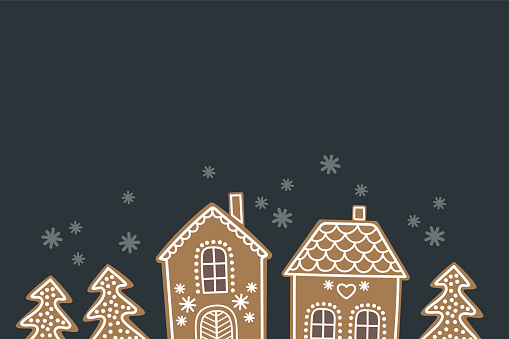 Gingerbread house background. Christmas greeting card. With copy space.