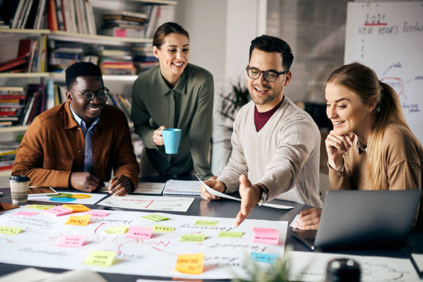 istock Happy creative business team brainstorming while analyzing mind map during a meeting in the office. 1355163491
