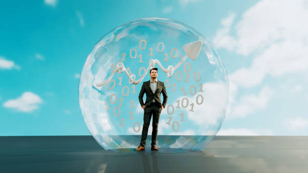 Man is alone and isolated in his own bubble outside