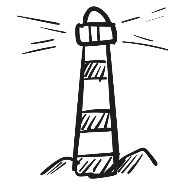 Hand drawn Lighthouse icon in doodle style isolated Hand drawn Lighthouse icon in doodle style isolated. lighthouse drawings stock illustrations