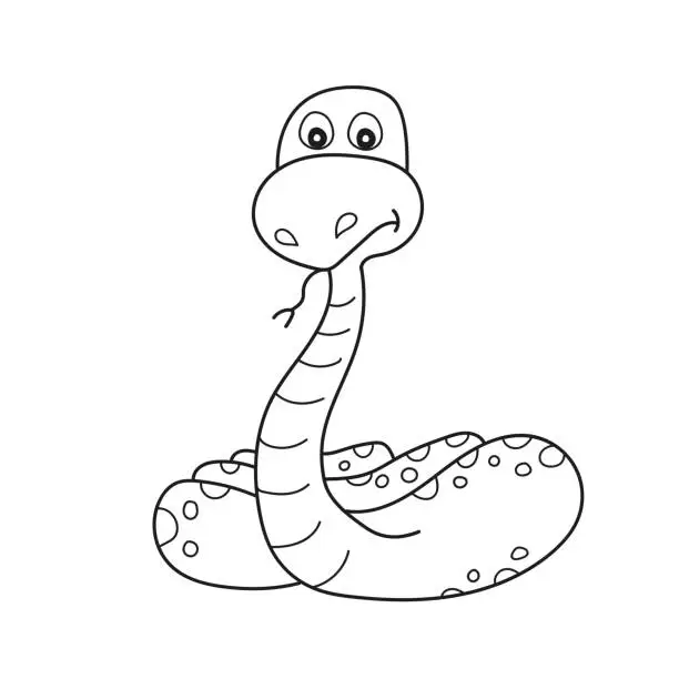 Vector illustration of Simple coloring page. Snake to be colored, the coloring book