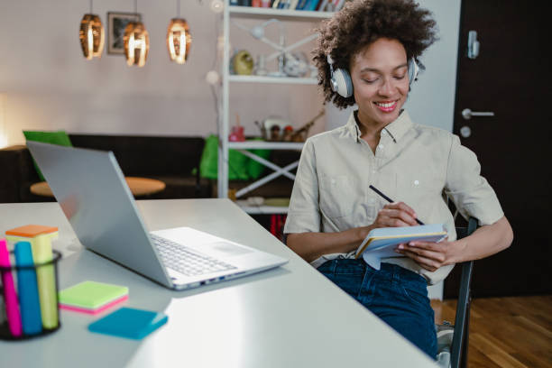 istock Woman attends online course at home 1355167275