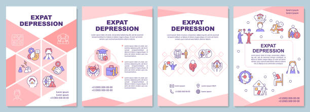 stockillustraties, clipart, cartoons en iconen met expat depression brochure template - eenzaamheid expats
