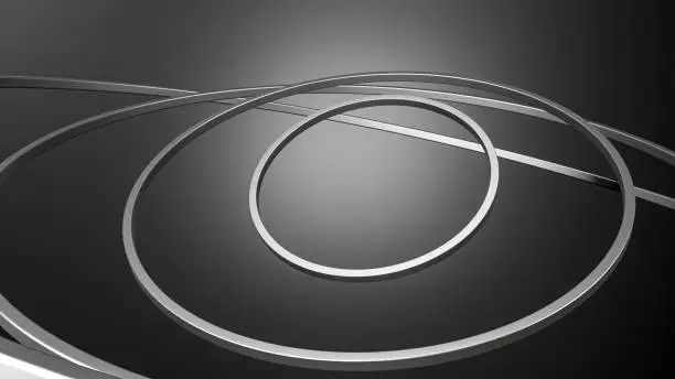 Abstract gimbal with metal rings on Dark background, 3d rendering