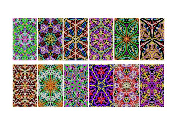 12 민족 패턴 원활한 꽃 색상 동양. 매끄러운 패턴. 직물, 커튼, 배경, 카펫, 벽지, 의류, 포장, 바틱, 직물, 벡터 일러스트레이션을위한 디자인. 패턴 스타일. - kaleidoscope stock illustrations