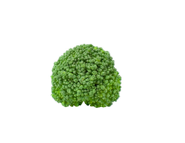 istock Round head of fresh broccoli isolated on white background 1355176826