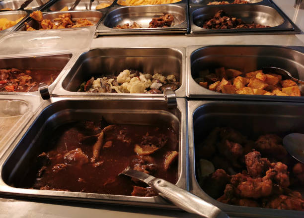 istock prepared dishes in the shop window restaurant, self service bufet 1355177164