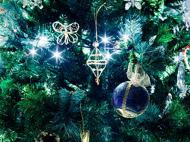 xmas tree decorations stock photo