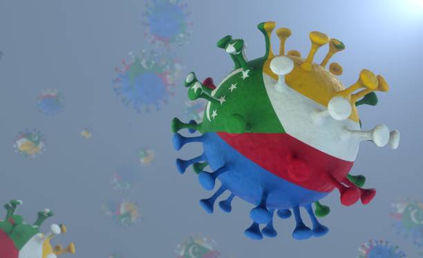 istock Covid-19 Virus with the Pattern of the Comoros Flag Corona Virus with Flag Print Delta Lambda plus Variant 3D Render 1355191487
