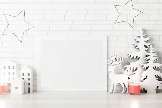 istock Mockup poster photo frame with christmas decoration. 1355192618