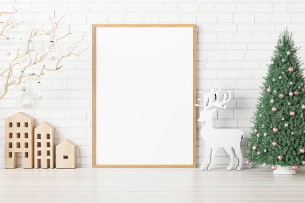 istock Mockup poster photo frame with christmas decoration. 1355192641