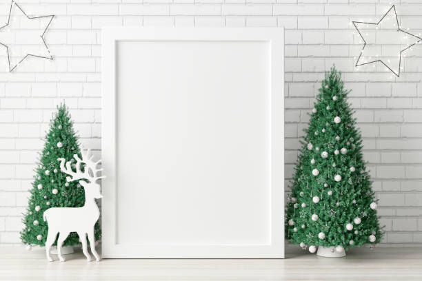 istock Mockup poster photo frame with christmas decoration. 1355192652