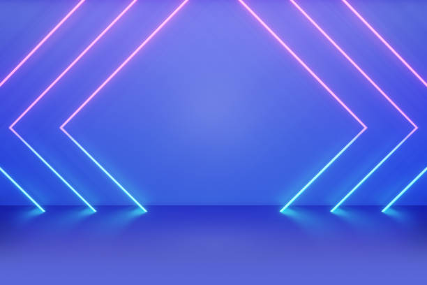 istock Blue backdrop neon lighting effect pink blue with glow background. 3D illustration rendering. 1355196279
