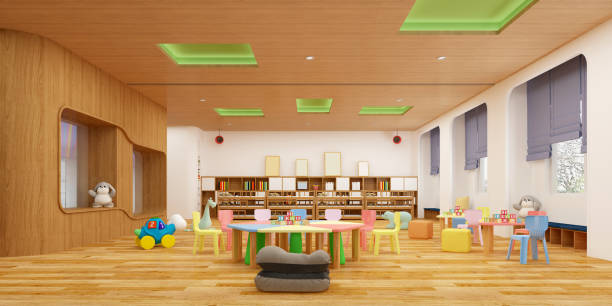 istock 3d render of kindergarten room, kids school interior 1355196501