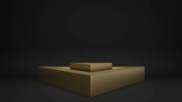 istock 3d render of gold pedestal steps isolated on black background, golden triangle stage, abstract minimal concept, blank space, simple clean design, luxury minimalist mockup 1355197238