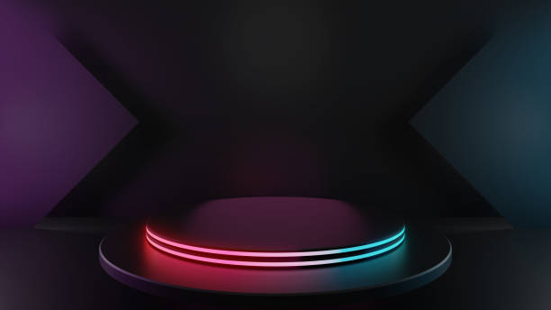 istock 3d render of light circle pedestal steps isolated on dark background, abstract minimal concept, blank space, simple clean design 1355197266