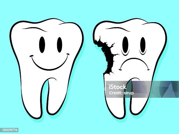 Ilustración de Caras Divertidas En Sanos Y Decayed Caries Dental y más Vectores Libres de Derechos de Agujero - Agujero, Alegre, Antihigiénico