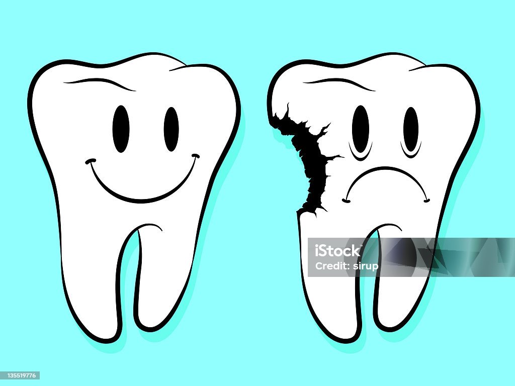 Веселый поверхностей на здоровые зубы caries и Decayed - Векторная графика Антисанитарный роялти-фри