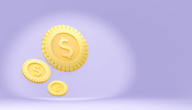 istock Gold dollar coins on purple background. 3D illustration rendering. 1355199378