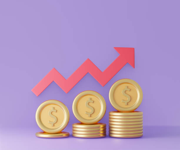 istock Row of gold coins graph with up red arrow. 3D Illustration Rendering. 1355199411