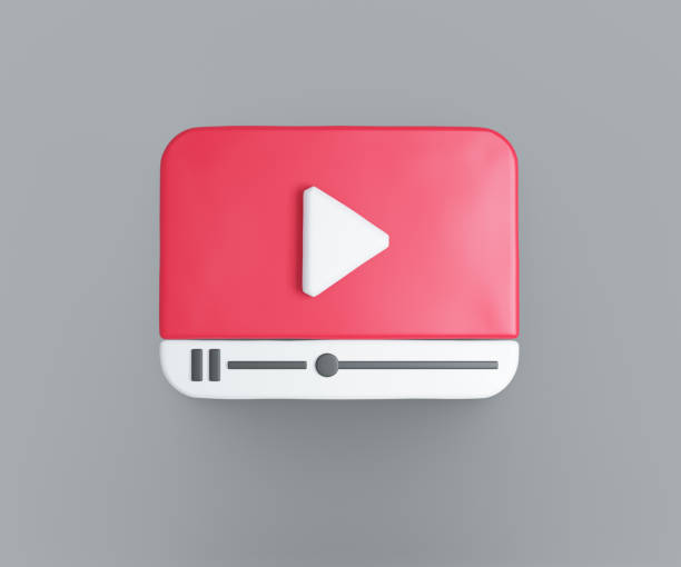 istock 3D cartoon style red video player icon with controler on gray background. 3D Illustration Rendering. 1355201411