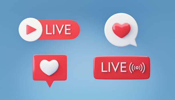 istock 3d icon red live play and heart bubble on blue background. 3D illustration rendering. Clipping path image. 1355201510