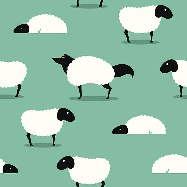 Vector illustration of Wolf In Sheeps Clothing seamless Background idiom