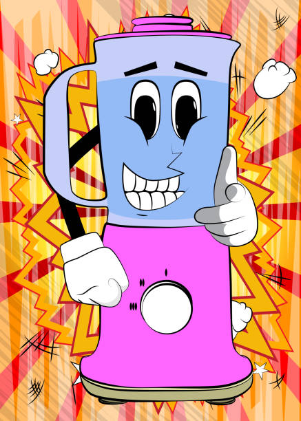 istock Food Blender pointing at the viewer with his hand as a cartoon character with face. 1355203614