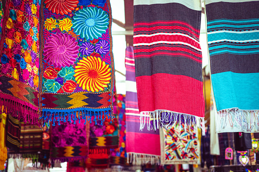 Colorful blankets in a Mexico City Market