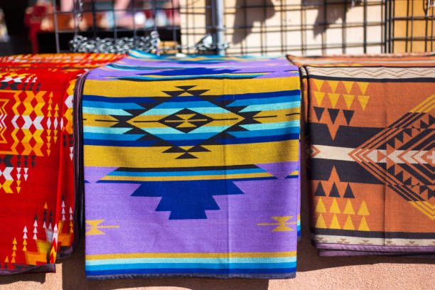 istock Santa Fe Style: Outdoor Retail Display of Mexican Blankets 1355211673