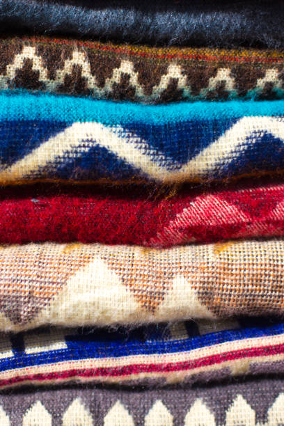 istock Santa Fe Style: Outdoor Retail Display of Folded Mexican Blankets 1355211828