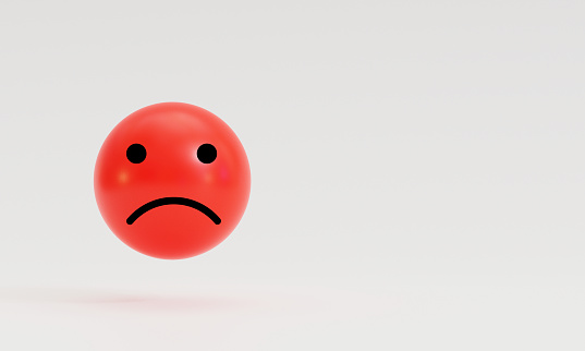 Isolated of red angry or sad face on white background for the worst customer satisfaction and client evaluation after use product and service concept by 3d rendering.