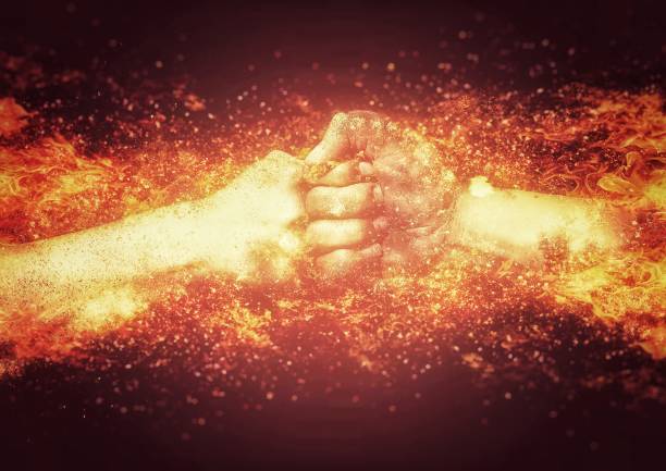 istock Illustration of a burning flame hand 1355214715