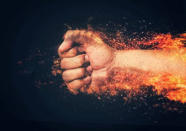 istock Illustration of a burning flame hand 1355214719