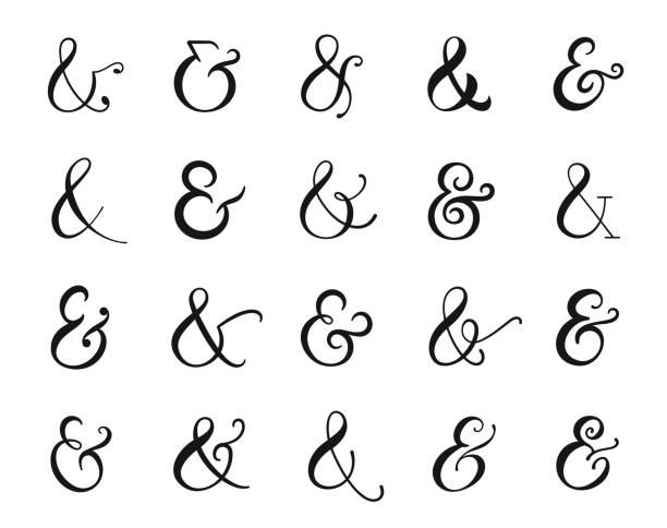 Set of elegant ampersand symbols. Set of elegant ampersand symbol. And sign collection. Custom hand drawn ampersand icon for invitations and letters. ampersand stock illustrations