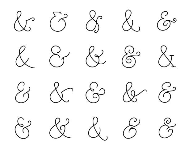 Set of elegant ampersand symbols. Set of elegant ampersand symbols. And sign collection. Outline hand drawn ampersand icon for invitations and letters. Editable stroke. cursive ampersand stock illustrations